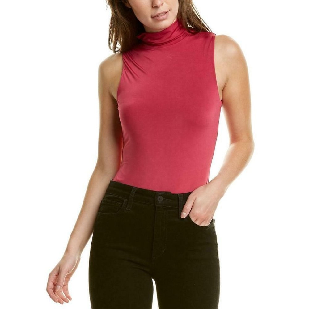 59$ WayF Women's Size L Sleeveless Fuchsia Pink Jersey Mock Neck Snap Bodysuit